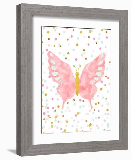 Butterfly-Peach & Gold-Framed Art Print