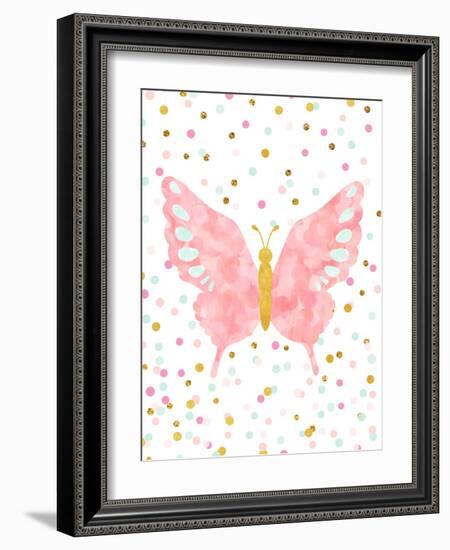 Butterfly-Peach & Gold-Framed Art Print