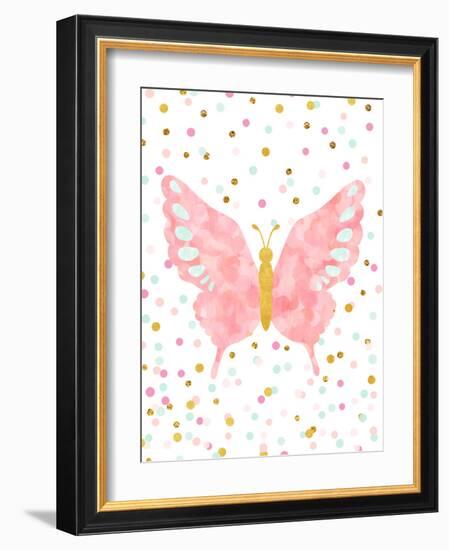 Butterfly-Peach & Gold-Framed Art Print