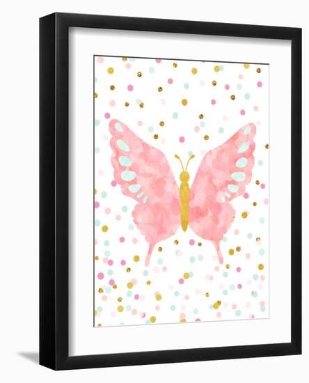 Butterfly-Peach & Gold-Framed Art Print