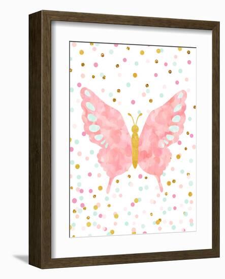 Butterfly-Peach & Gold-Framed Art Print