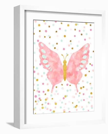 Butterfly-Peach & Gold-Framed Art Print