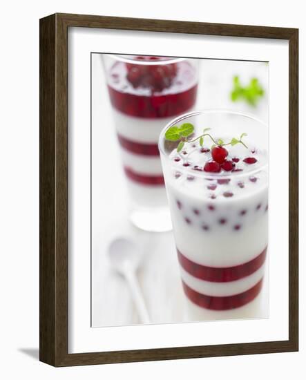 Buttermilk and Redcurrant Layered Dessert with Mint Leaves-null-Framed Photographic Print