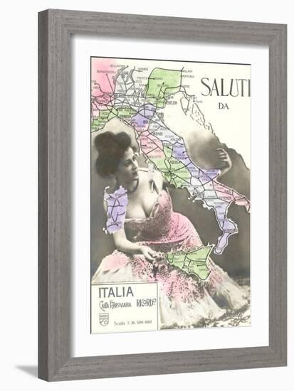 Buxom Peasant with Map of Italy-null-Framed Art Print