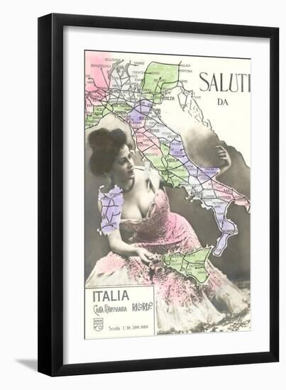 Buxom Peasant with Map of Italy-null-Framed Art Print