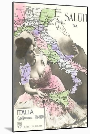 Buxom Peasant with Map of Italy-null-Mounted Art Print