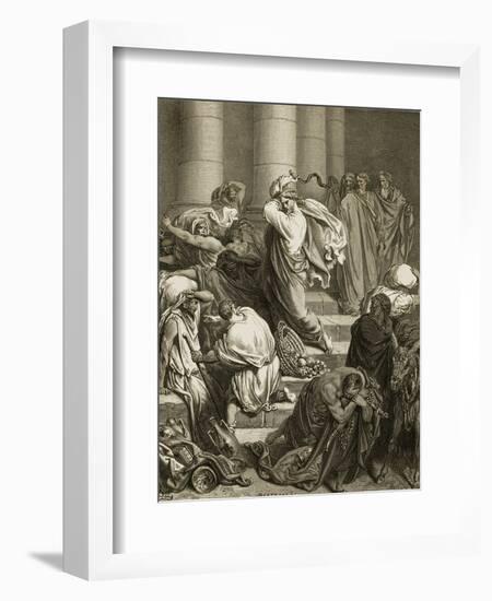 Buyers and Sellers Driven Out of the Temple-Gustave Doré-Framed Giclee Print