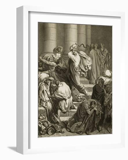 Buyers and Sellers Driven Out of the Temple-Gustave Doré-Framed Giclee Print