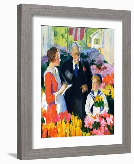 "Buying Flowers for Mother,"May 1, 1930-Haddon Sundblom-Framed Giclee Print