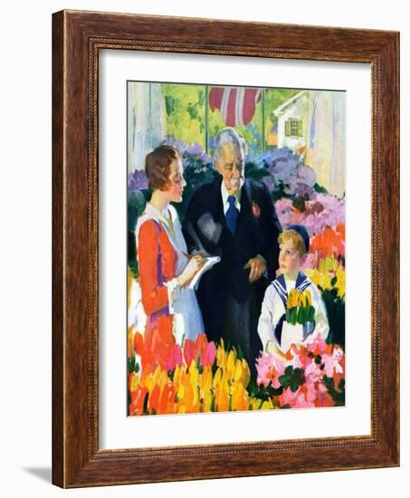 "Buying Flowers for Mother,"May 1, 1930-Haddon Sundblom-Framed Giclee Print