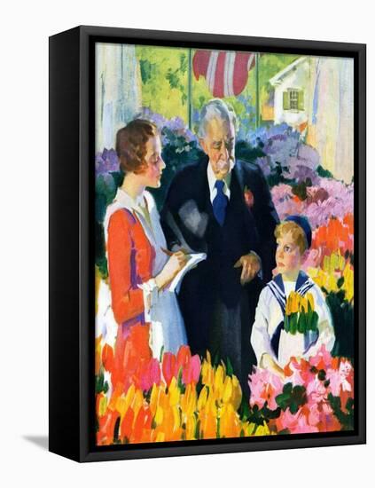 "Buying Flowers for Mother,"May 1, 1930-Haddon Sundblom-Framed Premier Image Canvas