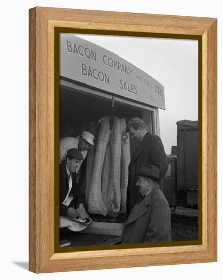 Buying Wholesale Meat from a Danish Bacon Company Lorry, Barnsley, South Yorkshire, 1961-Michael Walters-Framed Premier Image Canvas