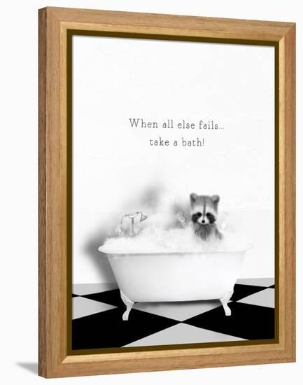 BW Raccoon Bath-Leah Straatsma-Framed Stretched Canvas