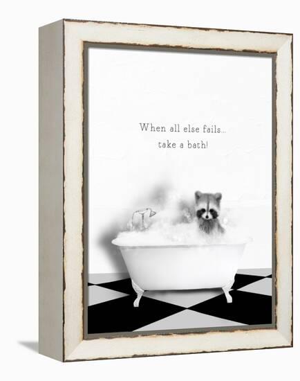 BW Raccoon Bath-Leah Straatsma-Framed Stretched Canvas