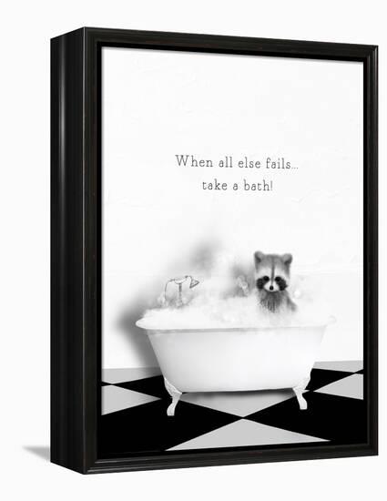 BW Raccoon Bath-Leah Straatsma-Framed Stretched Canvas