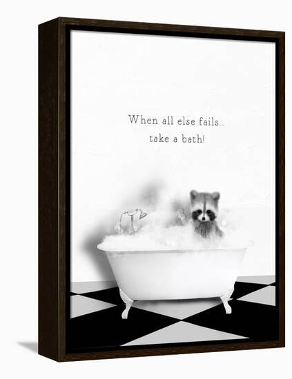 BW Raccoon Bath-Leah Straatsma-Framed Stretched Canvas