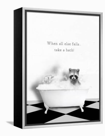 BW Raccoon Bath-Leah Straatsma-Framed Stretched Canvas