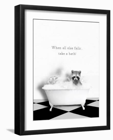 BW Raccoon Bath-Leah Straatsma-Framed Art Print