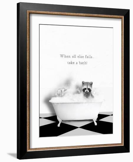 BW Raccoon Bath-Leah Straatsma-Framed Art Print