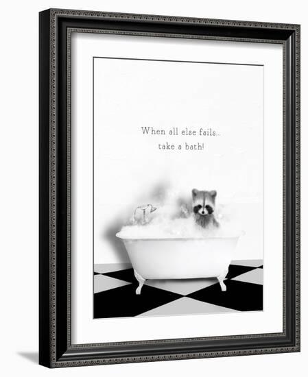 BW Raccoon Bath-Leah Straatsma-Framed Art Print