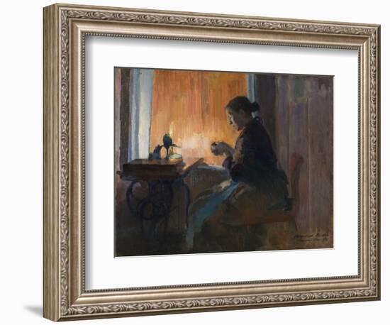 By Lamp Light, 1890 (Oil on Canvas)-Harriet Backer-Framed Giclee Print