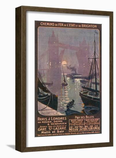 By Rail and Sea from Paris to Brighton or London Featuring the Thames and Tower Bridge-René Péan-Framed Premium Photographic Print