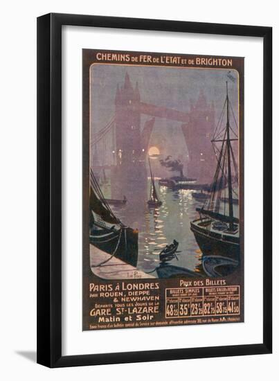By Rail and Sea from Paris to Brighton or London Featuring the Thames and Tower Bridge-René Péan-Framed Premium Photographic Print