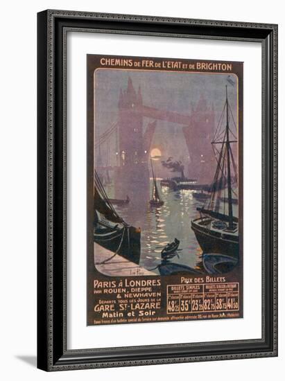 By Rail and Sea from Paris to Brighton or London Featuring the Thames and Tower Bridge-René Péan-Framed Premium Photographic Print