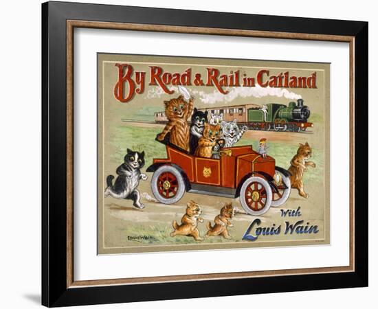 By Road and Rail in Catland, 20Th-Louis Wain-Framed Giclee Print