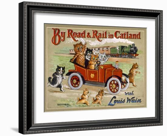 By Road and Rail in Catland, 20Th-Louis Wain-Framed Giclee Print