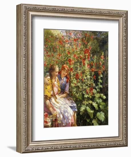 By the Hollyhocks-Sychkov Th.-Framed Giclee Print