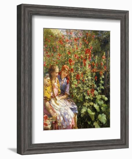 By the Hollyhocks-Sychkov Th.-Framed Giclee Print