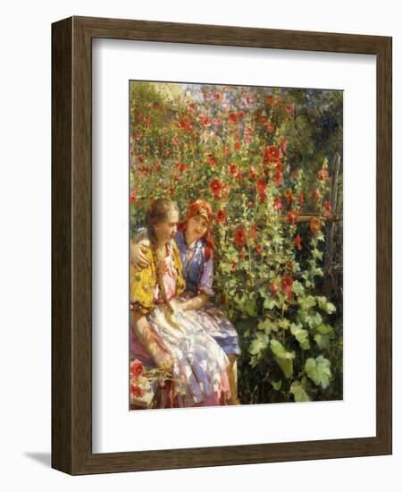 By the Hollyhocks-Sychkov Th.-Framed Giclee Print