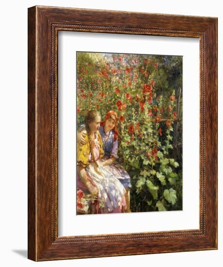 By the Hollyhocks-Sychkov Th.-Framed Giclee Print