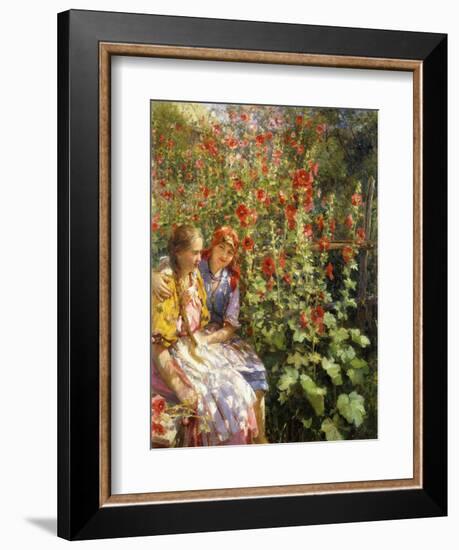 By the Hollyhocks-Sychkov Th.-Framed Giclee Print