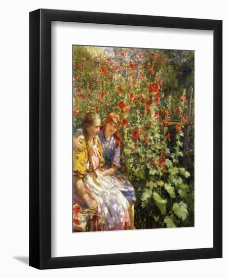 By the Hollyhocks-Sychkov Th.-Framed Giclee Print