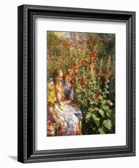 By the Hollyhocks-Sychkov Th.-Framed Giclee Print