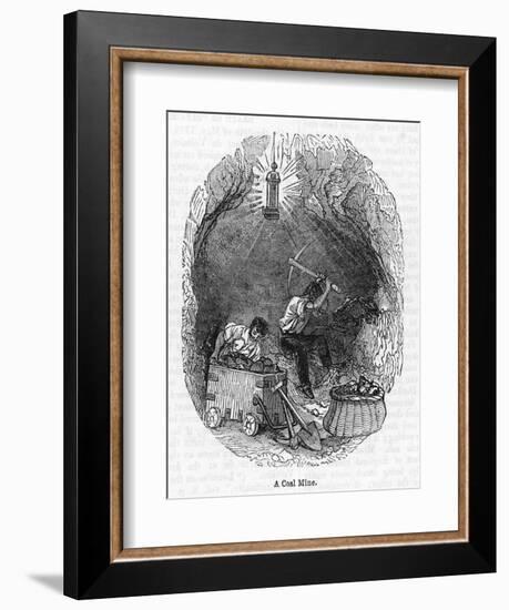 By the Light of a Davy Safety Lamp Two Miners Work at the Coal Face-null-Framed Art Print