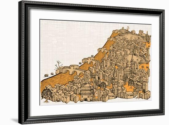 By the River a Big City with Hundred of Ungroupable Hand-Drawn Buildings-RYGER-Framed Art Print