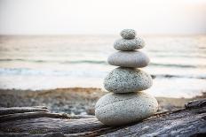 Inukshuk Cairn on Driftwood on Beach-bydesignvisuals-Photographic Print