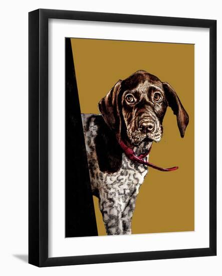 Bye Bye Puppy on Golden Yellow, 2020, (Pen and Ink)-Mike Davis-Framed Giclee Print