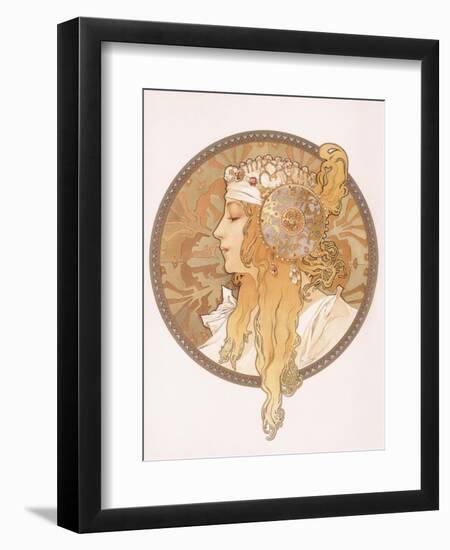 Byzantine Head of a Blond Maiden; Tete Byzantine D'Une Femme Blonde, C.1897 (Lithograph in Colours)-Alphonse Mucha-Framed Giclee Print