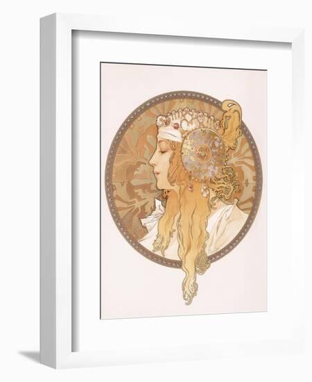 Byzantine Head of a Blond Maiden; Tete Byzantine D'Une Femme Blonde, C.1897 (Lithograph in Colours)-Alphonse Mucha-Framed Giclee Print