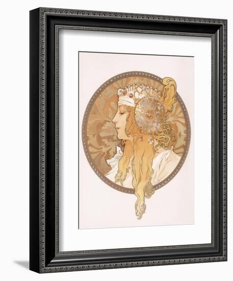 Byzantine Head of a Blond Maiden; Tete Byzantine D'Une Femme Blonde, C.1897 (Lithograph in Colours)-Alphonse Mucha-Framed Giclee Print