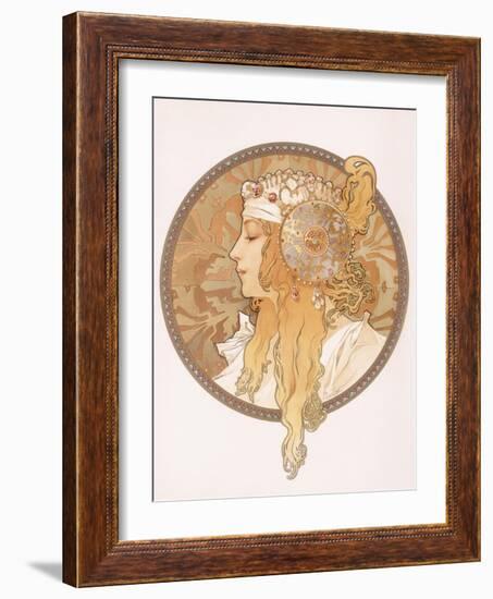 Byzantine Head of a Blond Maiden; Tete Byzantine D'Une Femme Blonde, C.1897 (Lithograph in Colours)-Alphonse Mucha-Framed Giclee Print