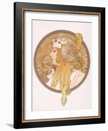 Byzantine Head of a Blond Maiden; Tete Byzantine D'Une Femme Blonde, C.1897 (Lithograph in Colours)-Alphonse Mucha-Framed Giclee Print