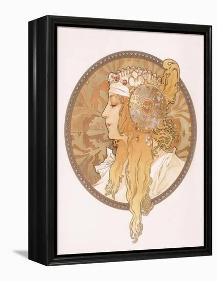 Byzantine Head of a Blond Maiden; Tete Byzantine D'Une Femme Blonde, C.1897 (Lithograph in Colours)-Alphonse Mucha-Framed Premier Image Canvas