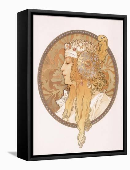 Byzantine Head of a Blond Maiden; Tete Byzantine D'Une Femme Blonde, C.1897 (Lithograph in Colours)-Alphonse Mucha-Framed Premier Image Canvas