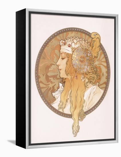 Byzantine Head of a Blond Maiden; Tete Byzantine D'Une Femme Blonde, C.1897 (Lithograph in Colours)-Alphonse Mucha-Framed Premier Image Canvas