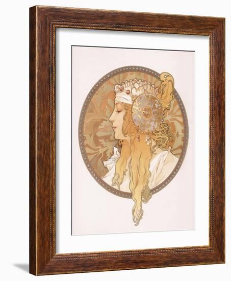 Byzantine Head of a Blond Maiden; Tete Byzantine D'Une Femme Blonde, C.1897 (Lithograph in Colours)-Alphonse Mucha-Framed Giclee Print